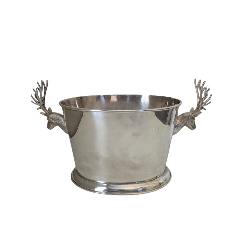 Pottery Barn Silverplate Large Stag Ice Bucket Deer Antler Party Wine Champagne